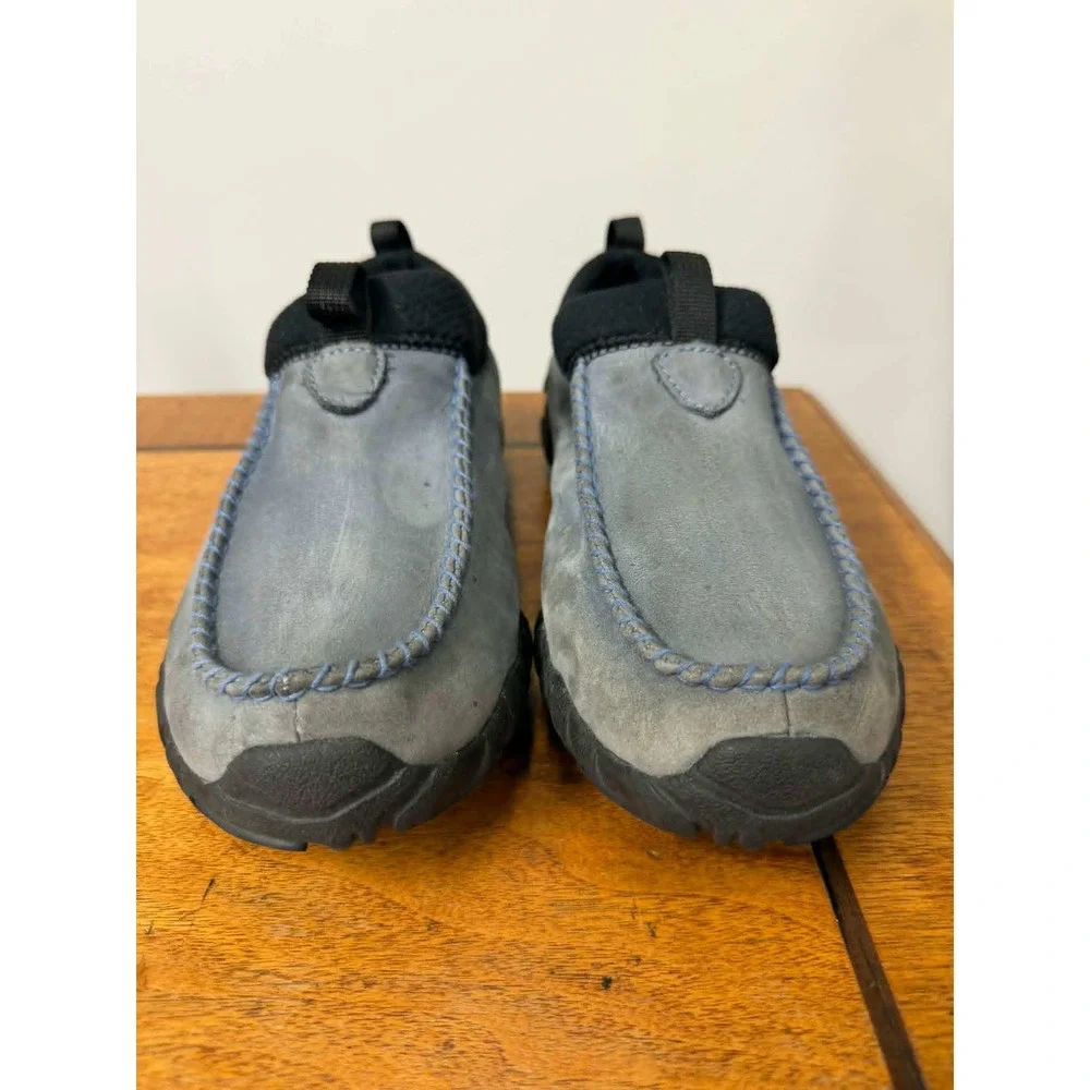 Teva Mens 8 Womens 9.5 Blue Grey Leather Slip‎ On Outdoor Loafers Hiking